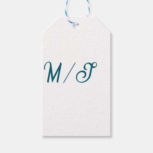 Étiquettes-cadeau Turquoise monogramme nom de couple de mariage simp (Devant)
