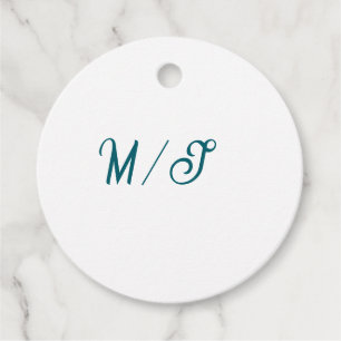 Étiquettes Cadeau Turquoise monogramme nom de couple de mariés simpl