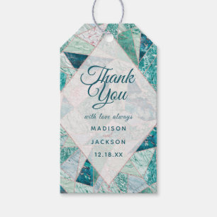 Étiquettes-cadeau Turquoise Mosaïque marbre triangles Mariage Merci