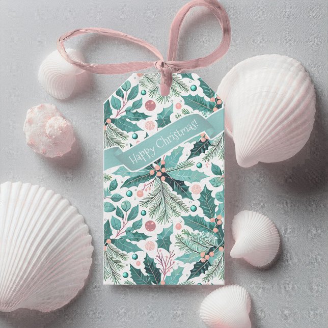 Étiquettes-cadeau Turquoise Noël Holly Berries Motif#17 ID1009 (Créateur téléchargé)