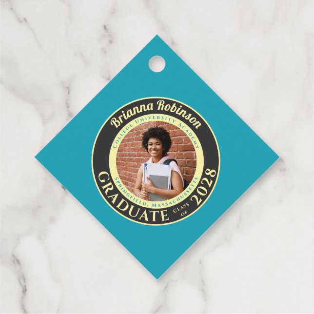 Étiquettes Cadeau Turquoise Photo Moderne Fête de Remise des Diplôme (Dos)