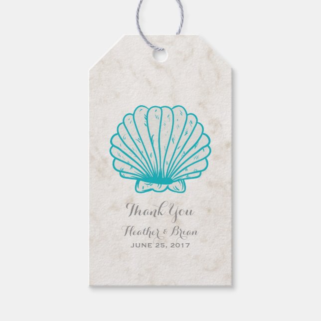 Étiquettes-cadeau Turquoise Rustic Seashell Mariage (Devant)