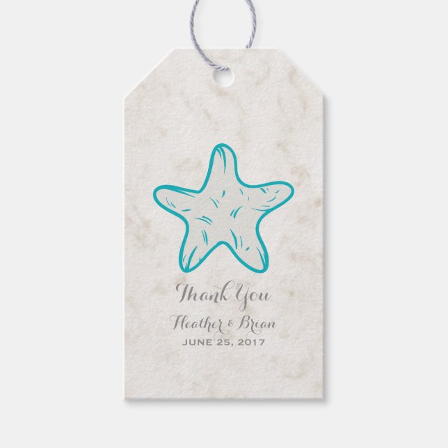 Étiquettes-cadeau Turquoise Rustic Starfish Mariage (Devant)