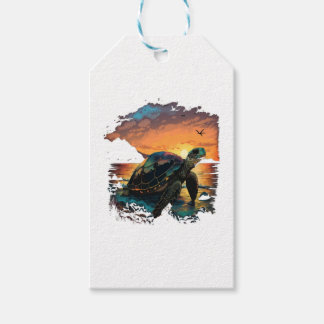 Étiquettes-cadeau Turtle Sea Ocean Seashore Tropical Beach Sunset Co