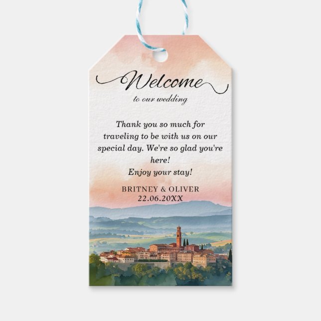Étiquettes-cadeau TUSCANY Italy Watercolor Skyline Photo Wedding (Devant)