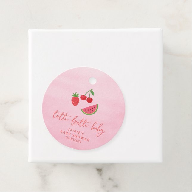 Étiquettes Cadeau Tutti Frutti Baby Shower  (En situation)