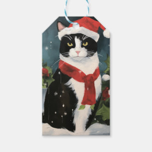 Étiquettes-cadeau Tuxedo Chat en Noël de neige