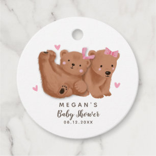 Étiquettes Cadeau Twin Girls Cub Bear Baby shower Favoriser Tags