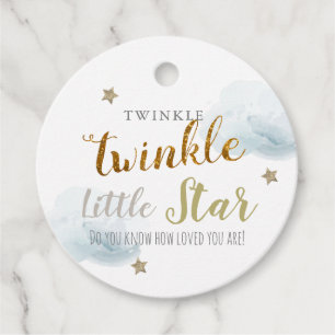 Étiquettes Cadeau Twinkle Gold Stars & Blue Clouds Anniversaire