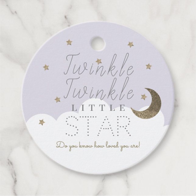 Étiquettes Cadeau Twinkle Little Star Lilac Baby shower Merci (Devant)