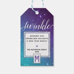 Étiquettes-cadeau TWINKLE Purple Aquarelle Monogramme et étoile Turq