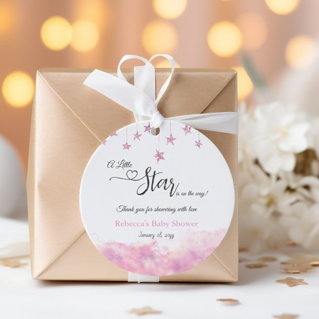Étiquettes Cadeau Twinkle Twinkle Little Star Pink Girl Baby Shower (Créateur téléchargé)