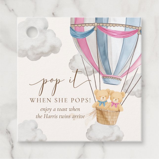 Étiquettes Cadeau Twins Bearly Wait Teddy Bear Pop It When She Pops (Devant)