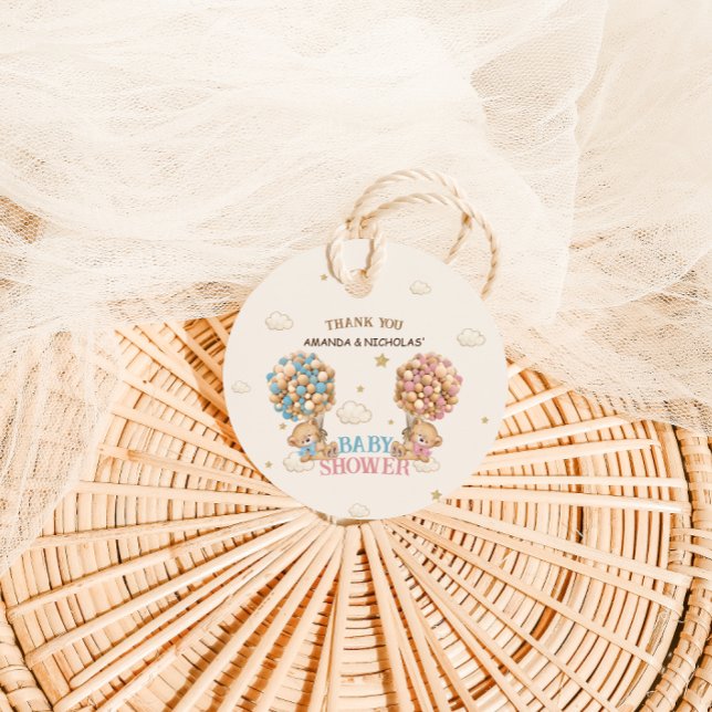 Étiquettes Cadeau Twins Garçon fille douche rose bleu ours Merci (Créateur téléchargé)