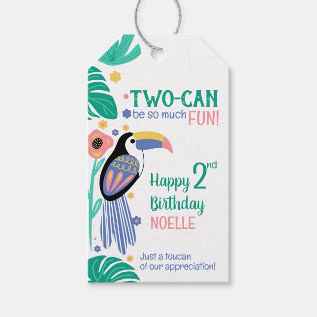 Étiquettes-cadeau TWO-CAN (Toucan) 2e anniversaire  (Devant)