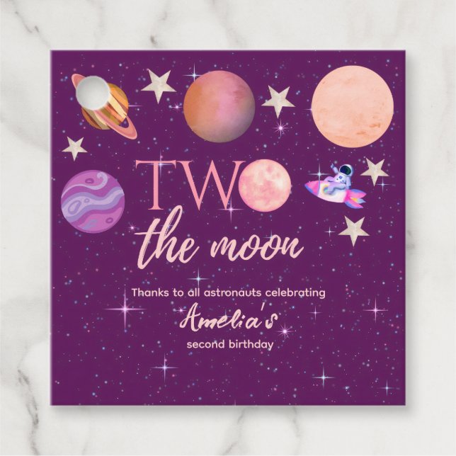 Étiquettes Cadeau Two The Moon Girl Space Pink Planets 2nd Bday (Devant)