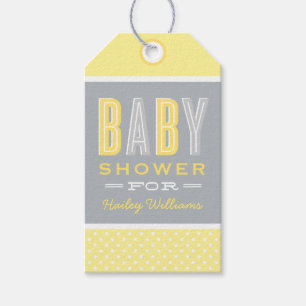 Étiquettes-cadeau Type chic Baby shower jaune et gris
