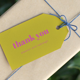 Étiquettes-cadeau Typographie audacieuse rose vif Jaune Mariage mode