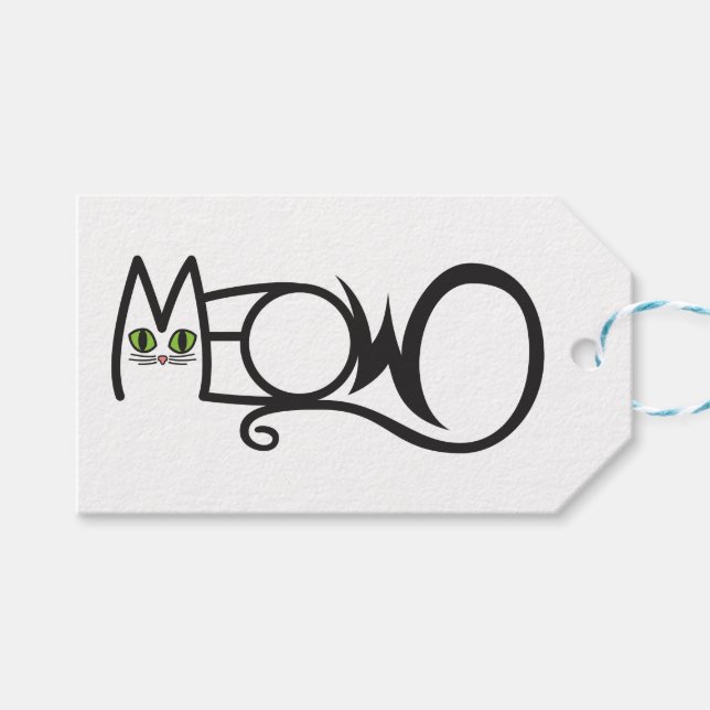 Étiquettes-cadeau Typographie de chat Miaou (Devant (Horizontal))