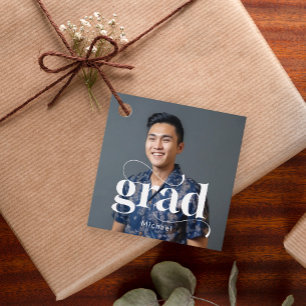 Étiquettes Cadeau Typographie de graduation blanche moderne Photo d