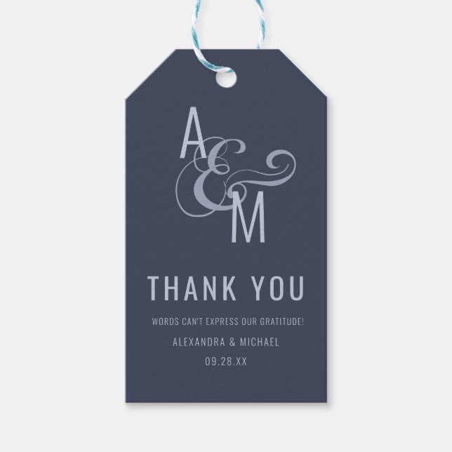 Étiquettes-cadeau Typographie de monogramme Merci Mariage simple (Devant)