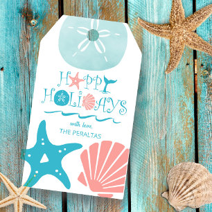 Étiquettes-cadeau Typographie de Noël de plage côtière Coquillages