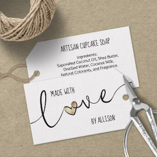Étiquettes-cadeau Typographie de script Cœur doré Fabriqué avec amou