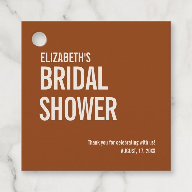 Étiquettes Cadeau Typographie en terre cuite simple Merci nuptial (Devant)