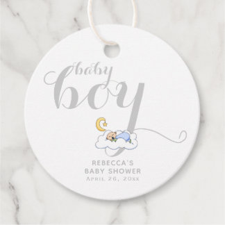 Étiquettes Cadeau Typographie grise et sommeil bébé garçon douche