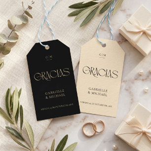 Étiquettes-cadeau Typographie Moderne Noir Crème Remerciement de Mar