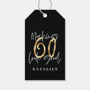 Étiquettes-cadeau typographie moderne or 60e anniversaire merci