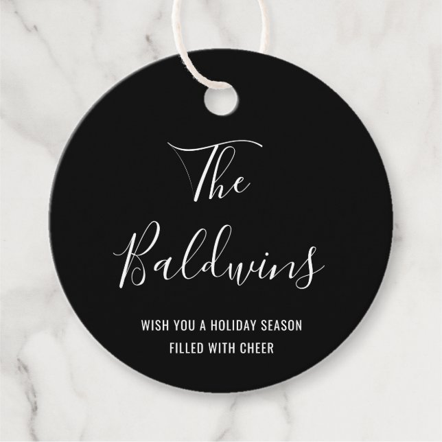 Étiquettes Cadeau Typographie Noire moderne Nom Holiday (Devant)