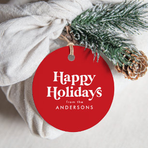 Étiquettes Cadeau Typographie rétro Red Happy Holidays