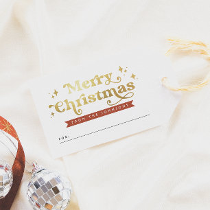 Étiquettes-cadeau Typographie rétro Rouge & Or Super Joyeux Noël