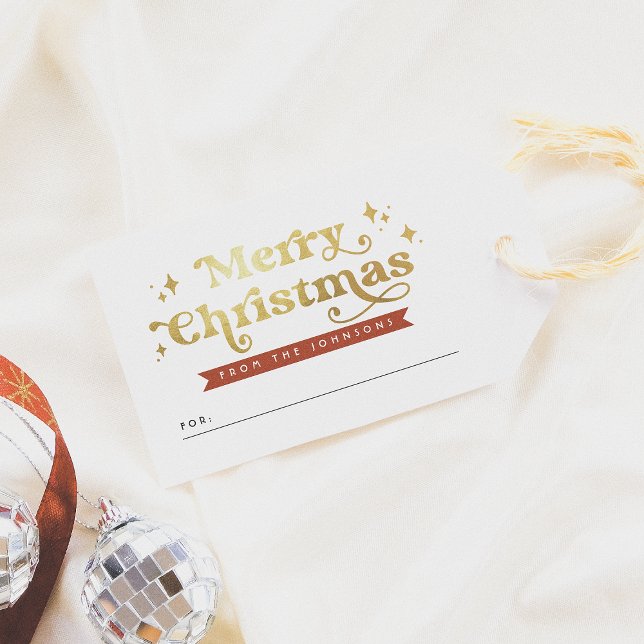 Étiquettes-cadeau Typographie rétro Rouge & Or Super Joyeux Noël (Créateur téléchargé)