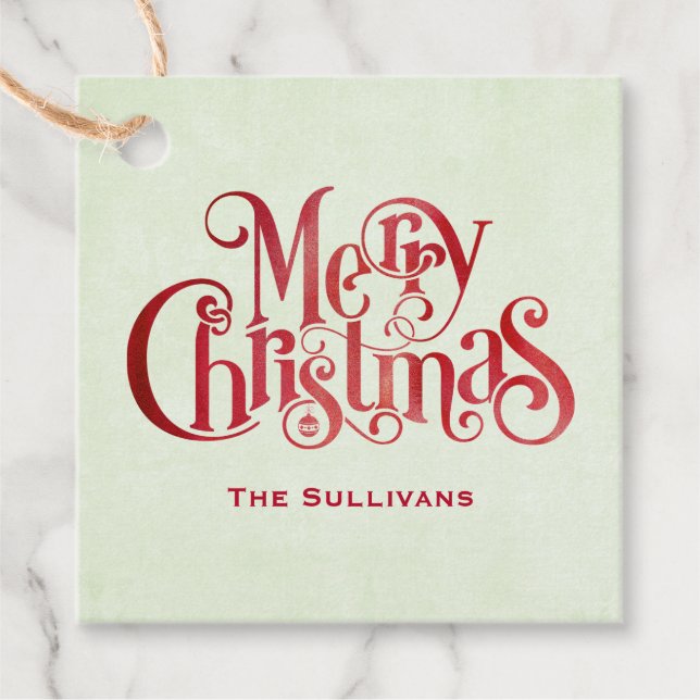 Étiquettes Cadeau Typographie rouge de Joyeux Noël Police festive (Devant)