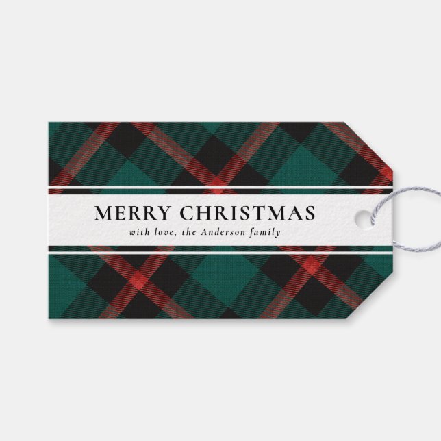 Étiquettes-cadeau Typographie simple Buffle vert Plaid Noël (Devant (Horizontal))