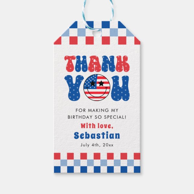 Étiquettes-cadeau Un Américain 4 juillet premier anniversaire (Devant)