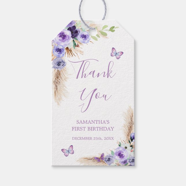 Étiquettes-cadeau Un an Flutted Butterfly Anniversaire Merci (Devant)