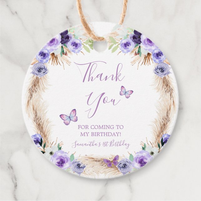 Étiquettes Cadeau Un an Flutted Butterfly premier anniversaire Flora (Devant)