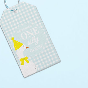 Étiquettes-cadeau Un anniversaire de 1 an de l'oie Gingham