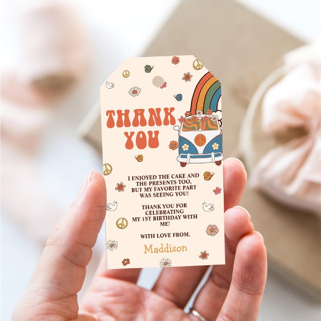 Étiquettes-cadeau Un Arc-en-ciel rétro Super 1er anniversaire (Créateur téléchargé)