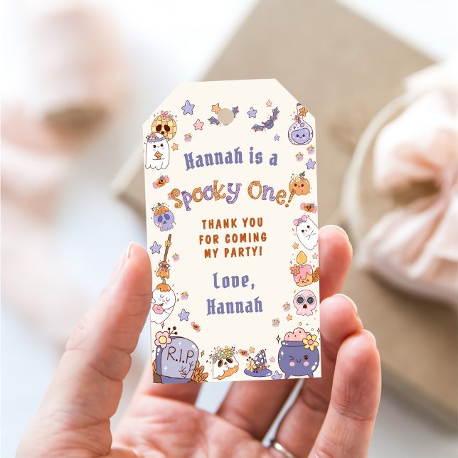 Étiquettes-cadeau Un Babe mignonne Éffrayant Halloween Ghost 1er ann (Créateur téléchargé)