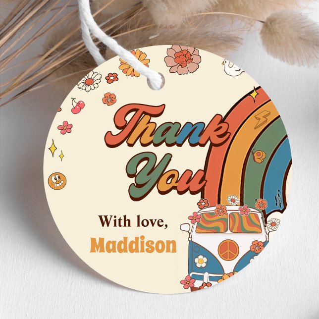 Étiquettes Cadeau Un Babe Retro Super Arc-en-ciel 1er anniversaire (Créateur téléchargé)