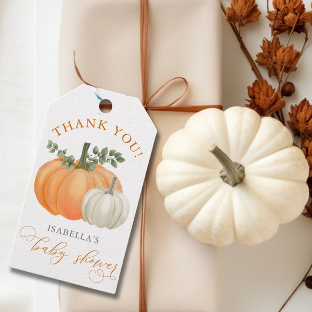 Étiquettes-cadeau Un Baby shower Automne Un Peu Citrouille (pumpkin baby shower tag)