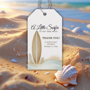 Étiquettes-cadeau Un Baby shower d'or minimaliste pour surfer