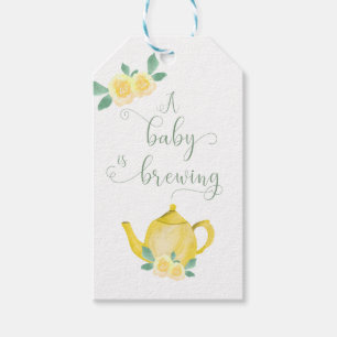 Étiquettes-cadeau Un bébé brasse du Baby shower à thé fleuri jaune