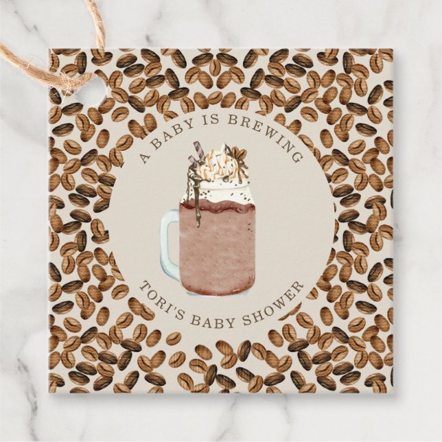 Étiquettes Cadeau Un Bébé Brasse Du Café Glacé Baby shower Favoriser (Devant)