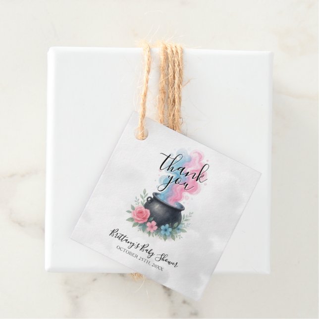 Étiquettes Cadeau Un bébé brasse rose et bleu cauldron (En situation)