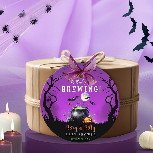 Étiquettes Cadeau Un bébé brasse un Baby shower d'Halloween (Créateur téléchargé)